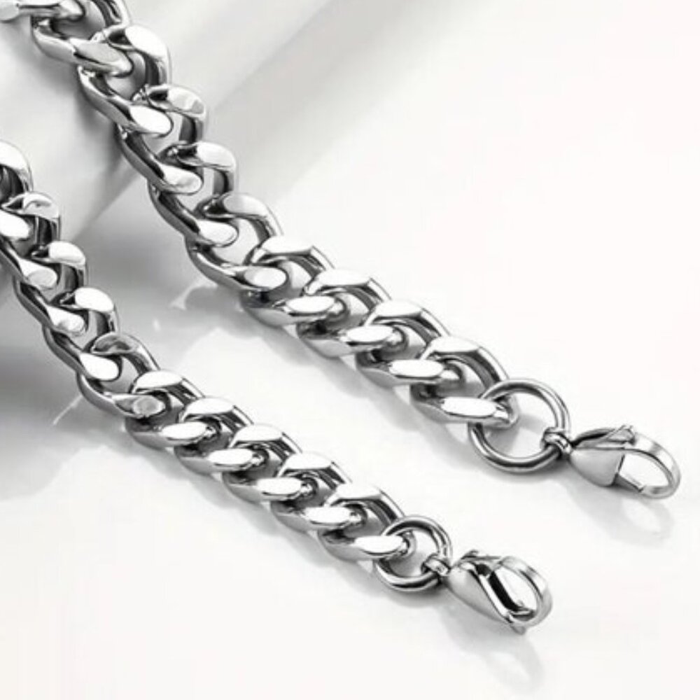 Necklace Chain Chunky 22' Stainless Steel Silver Scene Edgy Rock Unisex Bold - Picture 2 of 4